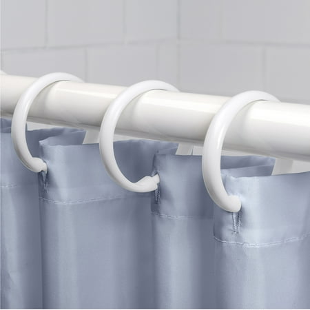 Mainstays White Plastic Durable O-Shaped Shower Curtain Ring Hooks, 12 Count