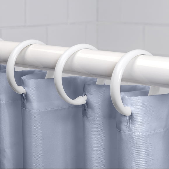 Mainstays White Plastic Durable O-Shaped Shower Curtain Ring Hooks, 12 Count