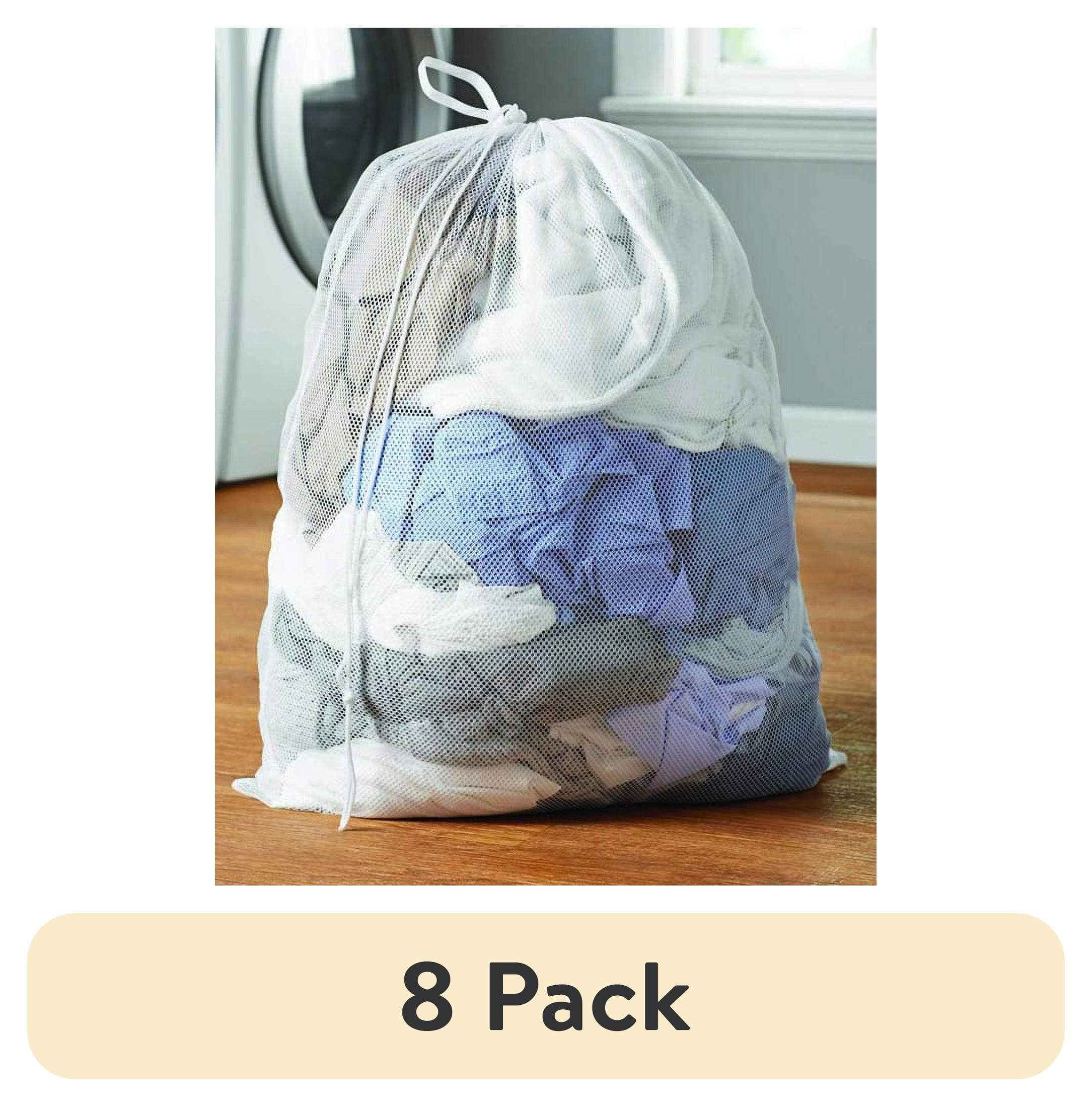 (8 pack) Mainstays White Polyester Mesh Laundry Bag with Drawstring