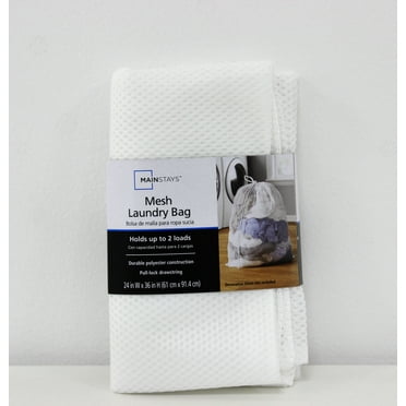 Mainstays White Polyester Mesh Laundry Bag with Drawstring Closure, 24" x 36"