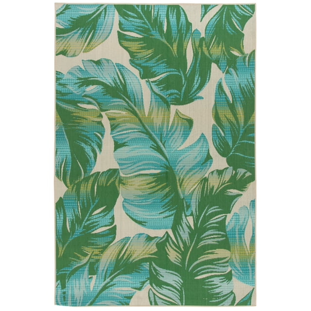 Mainstays White Polypropylene Tropical Palm Outdoor Area Rug, 6'6"x9'6