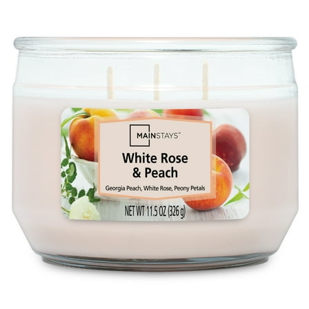 Mainstays White Rose & Peach 3 Wick Candle, 11.5 oz