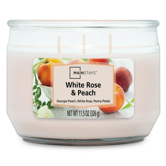 Mainstays White Rose & Peach 3 Wick Candle, 11.5 oz