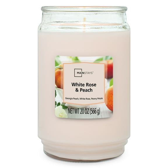 Mainstays White Rose & Peach Single Wick Candle, 20 oz