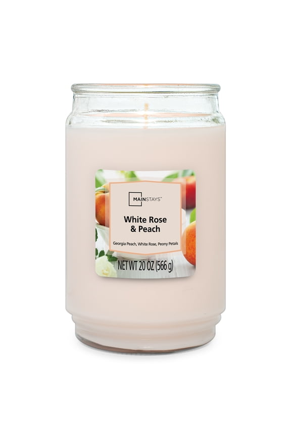 White Rose & Peach Single Wick Candle, 20 oz