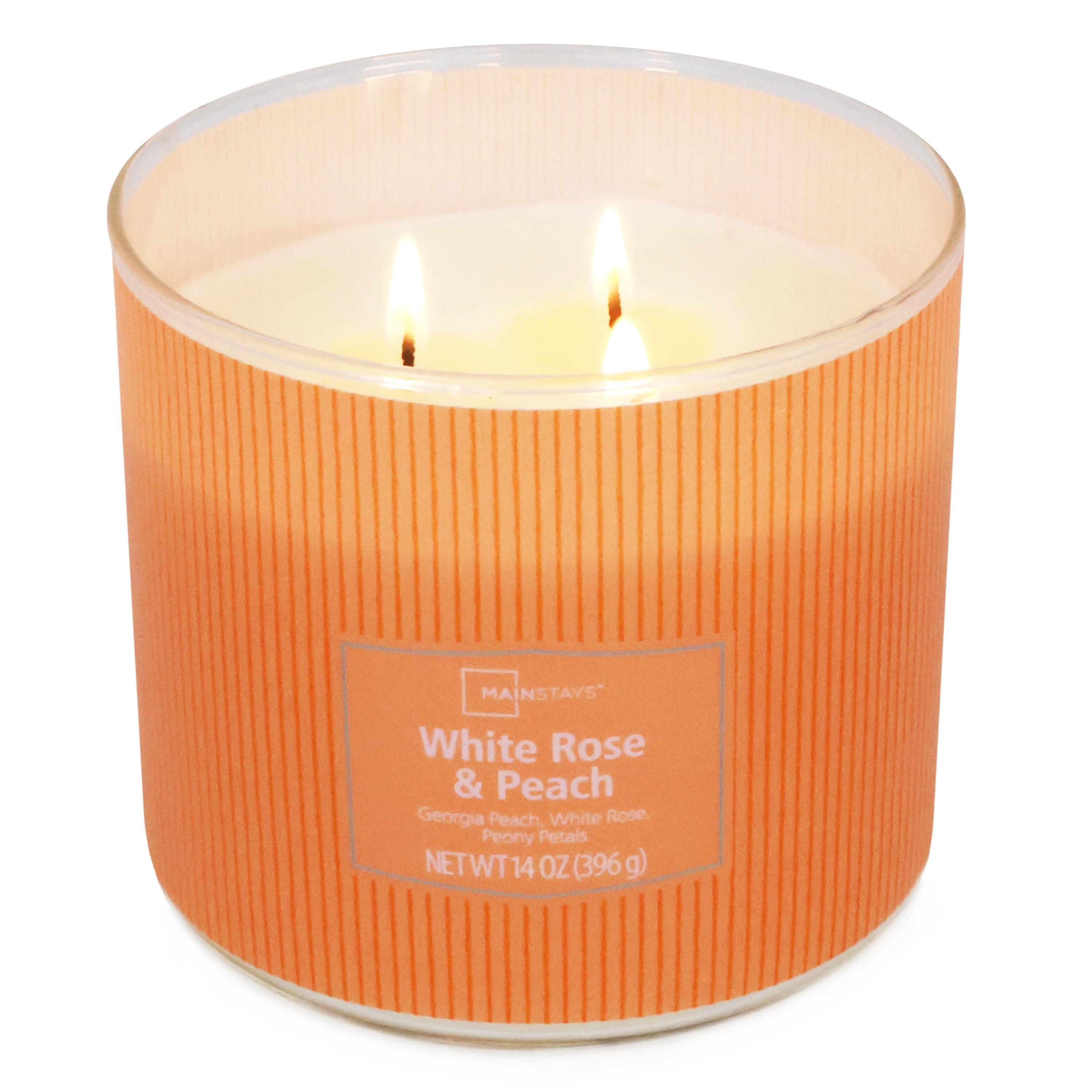 Mainstays 3-Wick Textured Wrap White Rose Peach Candle 14 Ounce ...