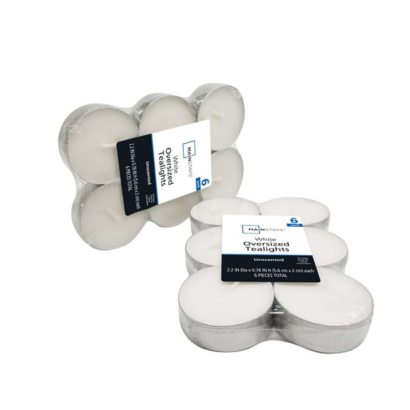 Mainstays White Unscented Indoor/Outdoor Oversized Tealight Candles,6 Count