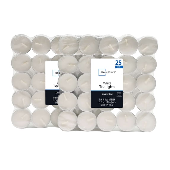 Mainstays White Unscented Indoor/Outdoor Tealight Candles, 25 Count