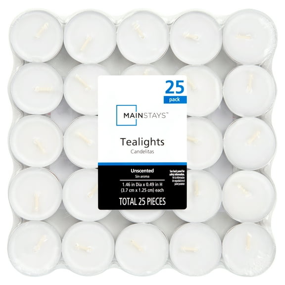 Mainstays White Unscented Indoor/Outdoor Tealight Candles, 25 Count