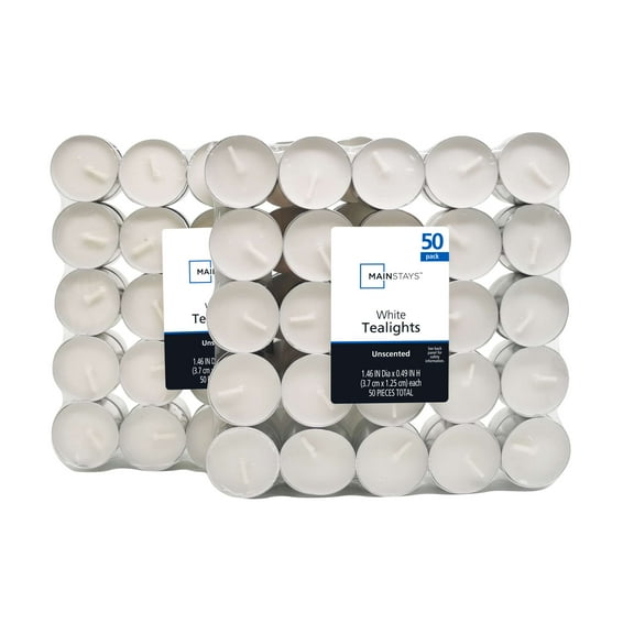 Mainstays White Unscented Indoor/Outdoor Tealight Candles,50 Count