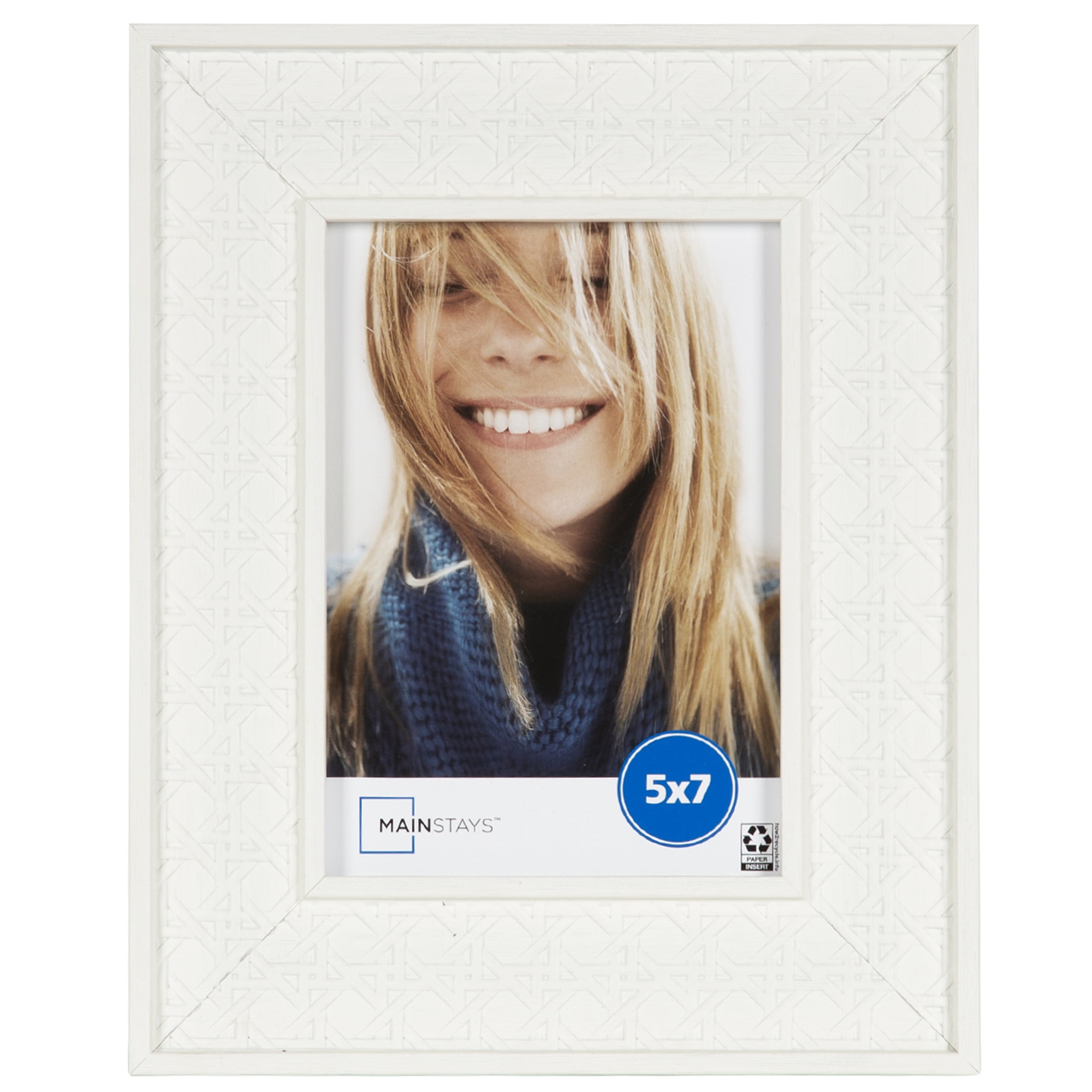 Mainstays White Woven 5x7 Tabletop Picture Frame, White