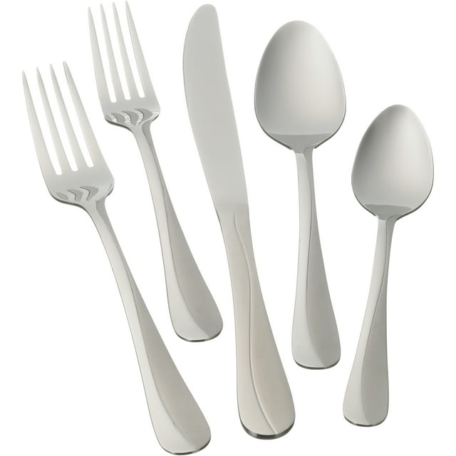 Mainstays Whitney 20 Piece Stainless Steel Flatware Set, Silver Tableware