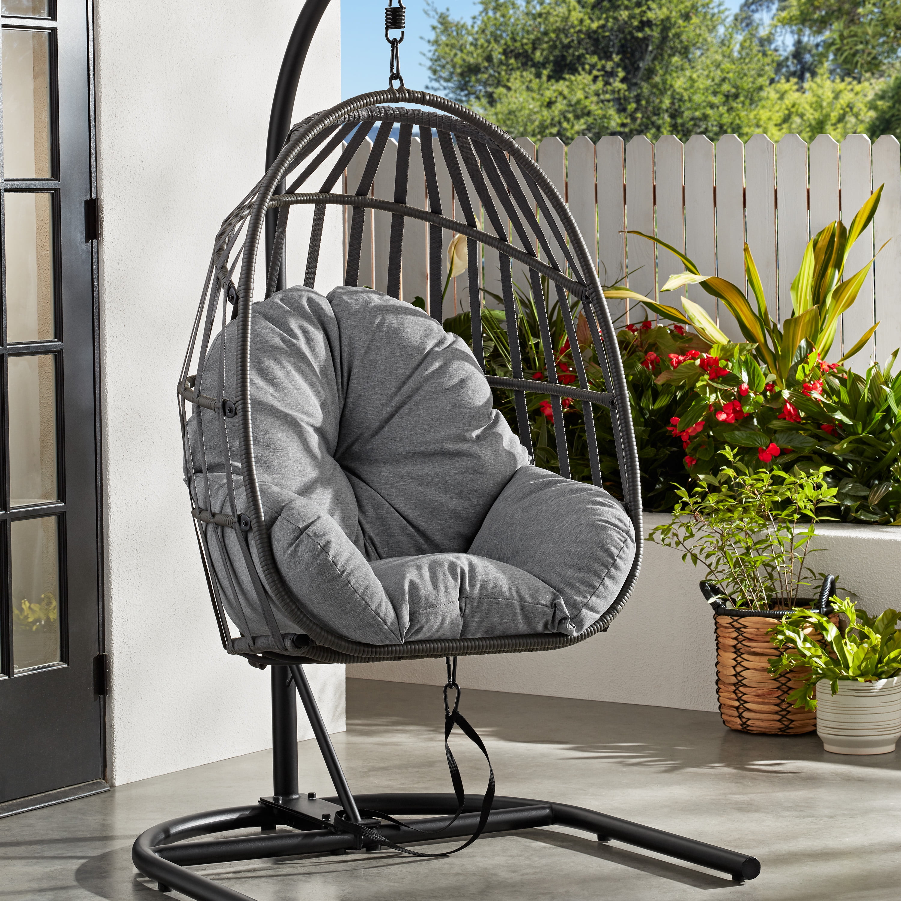 Hanging Egg Swing Chair with Stand – Khaki Folding Basket