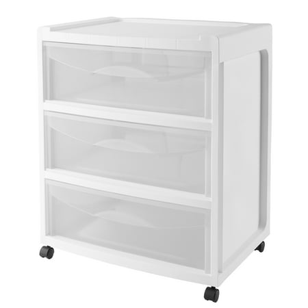 Mainstays Wide 3-Drawer Cart with Wheels, Arctic White