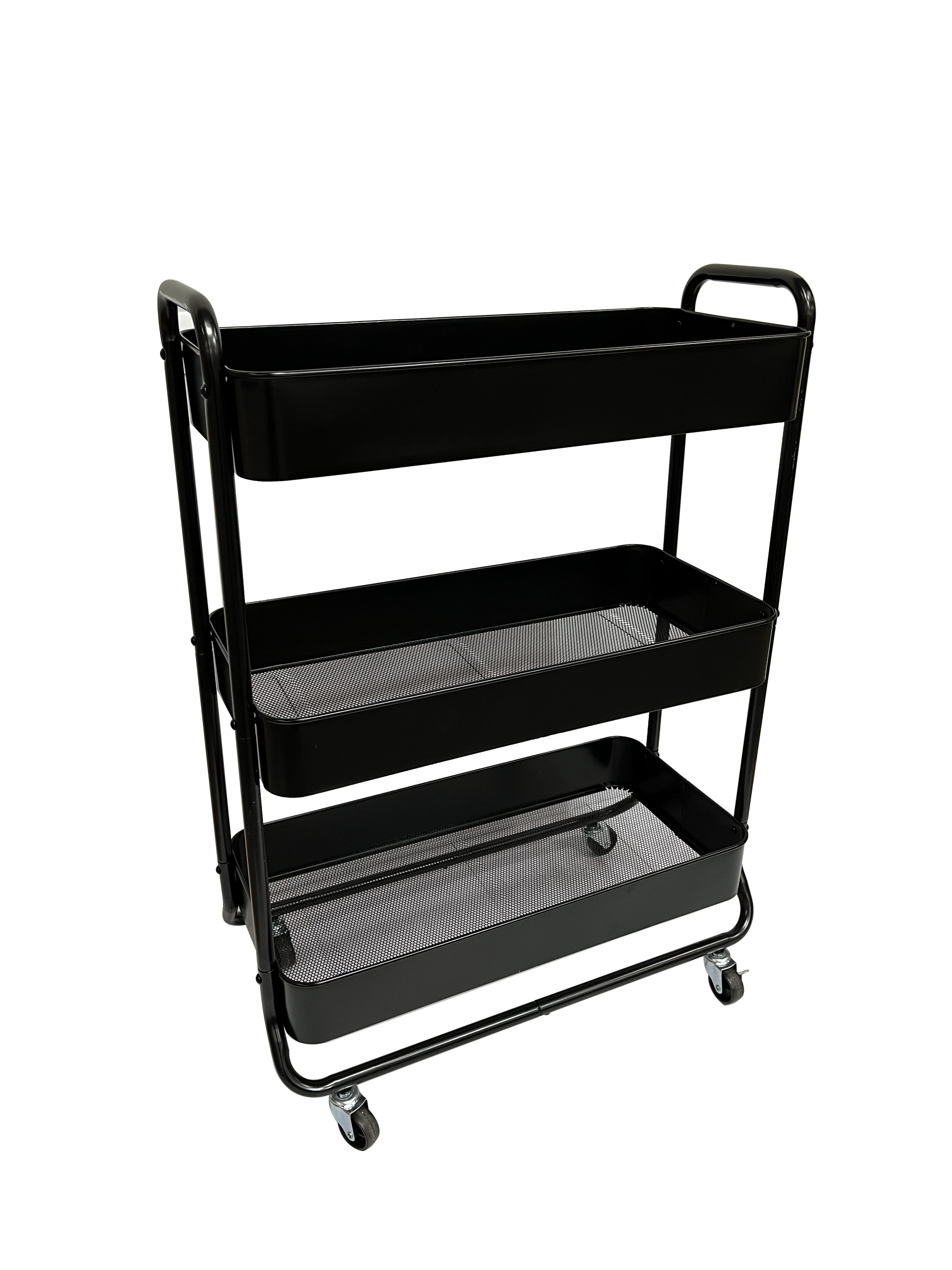 Mainstays Wide 3 Tier Metal Utility Cart, Black, Multifunctional, Metal Storage, Adult and Kids