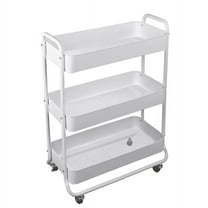 Mainstays Wide 3 Tier Metal Utility Cart, White, Metal Laundry Baskets, Adult and Child Easy Rolling