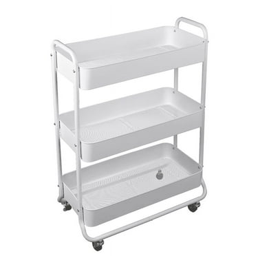 Mainstays Wide 3 Tier Metal Utility Cart, White, Metal Laundry Baskets, Adult and Child Easy Rolling