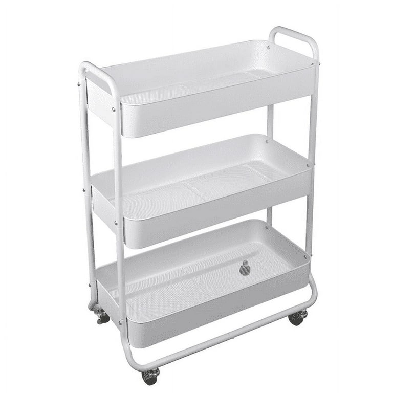 Mainstays Wide 3 Tier Metal Utility Cart, White, Metal