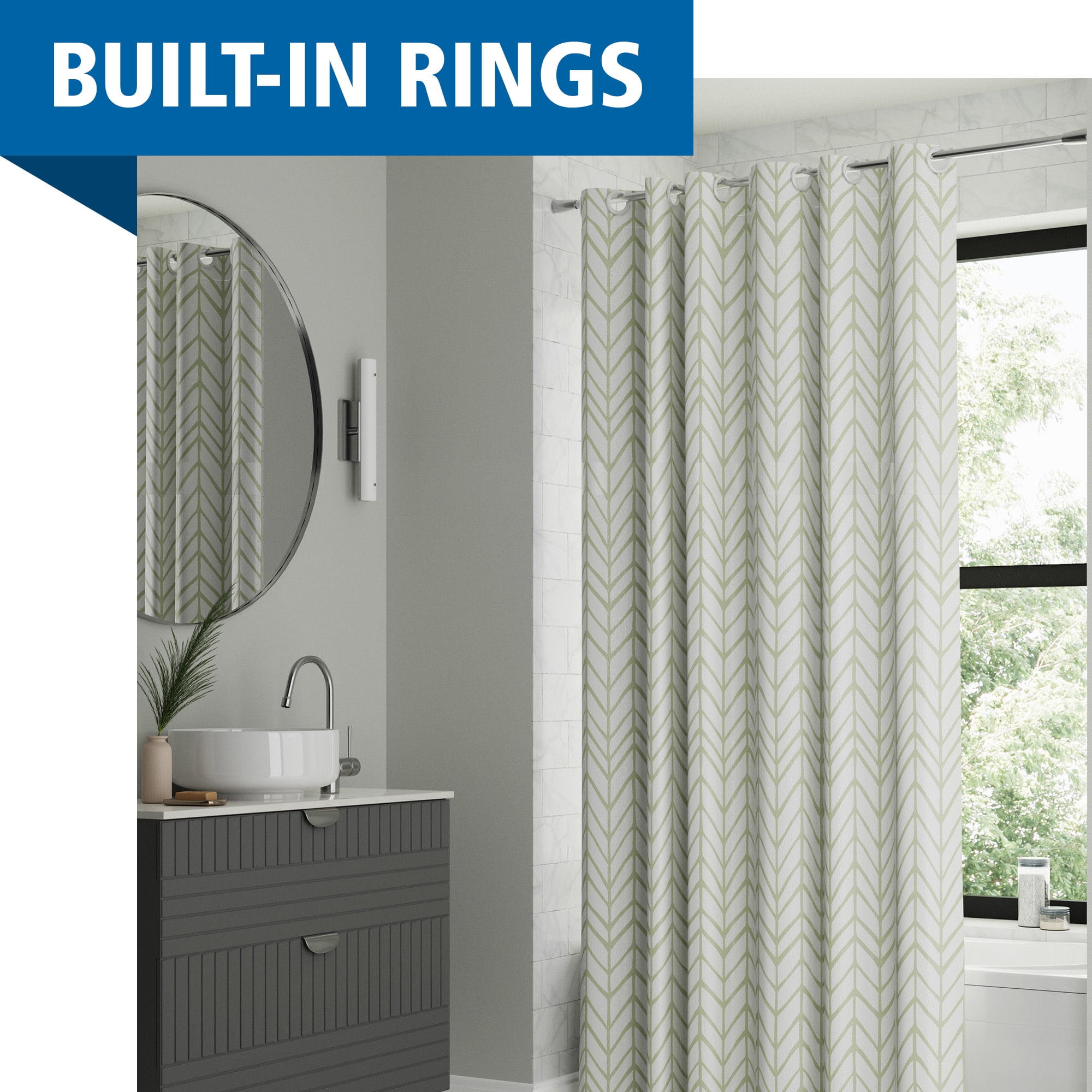 Mainstays Willcrest Easy Hang Fabric Shower Curtain, 70" x 74", Sage Green