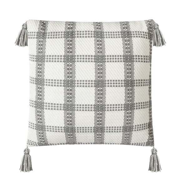 Mainstays Window Plaid Square Decorative Pillow, Gray 18" x 18"