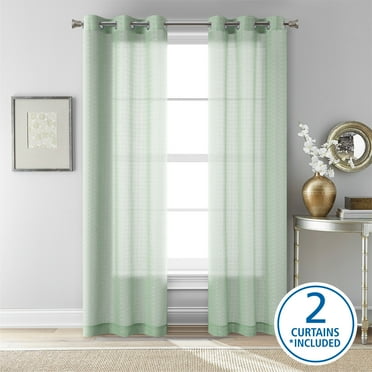 Mainstays Windowpane Sheer Curtain Panel Pair, Set of 2, Soft Sea, 38" W x 84" L