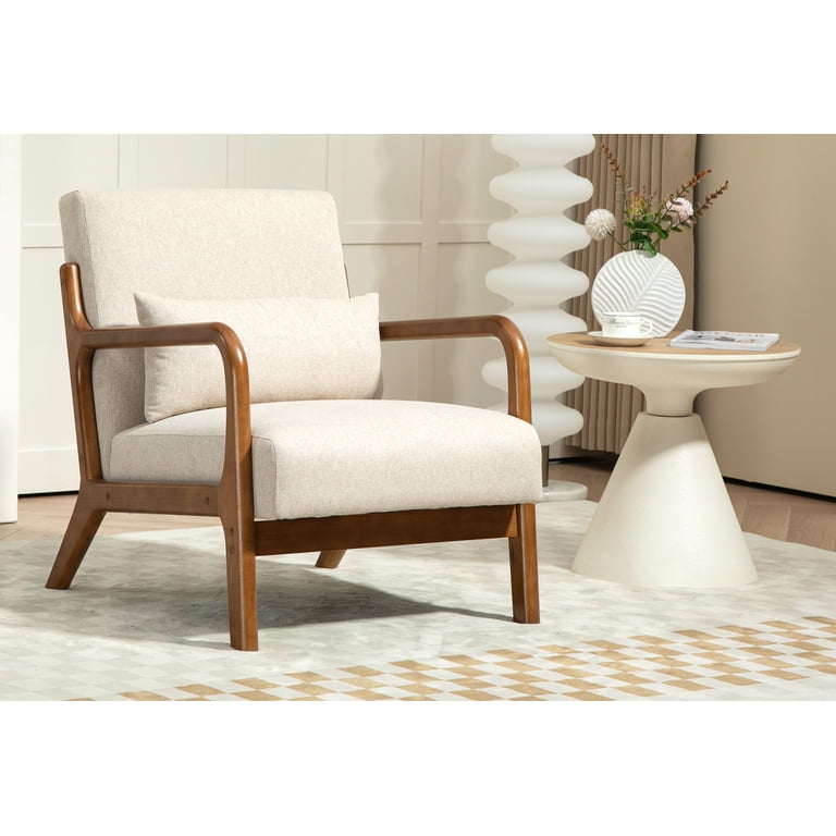 Free Shipping! Mainstays Wood Arm Accent Chair, Beige, Large Seat
