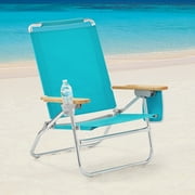 Mainstays Wood Arm Reclining Comfort Height Beach Chair, Teal