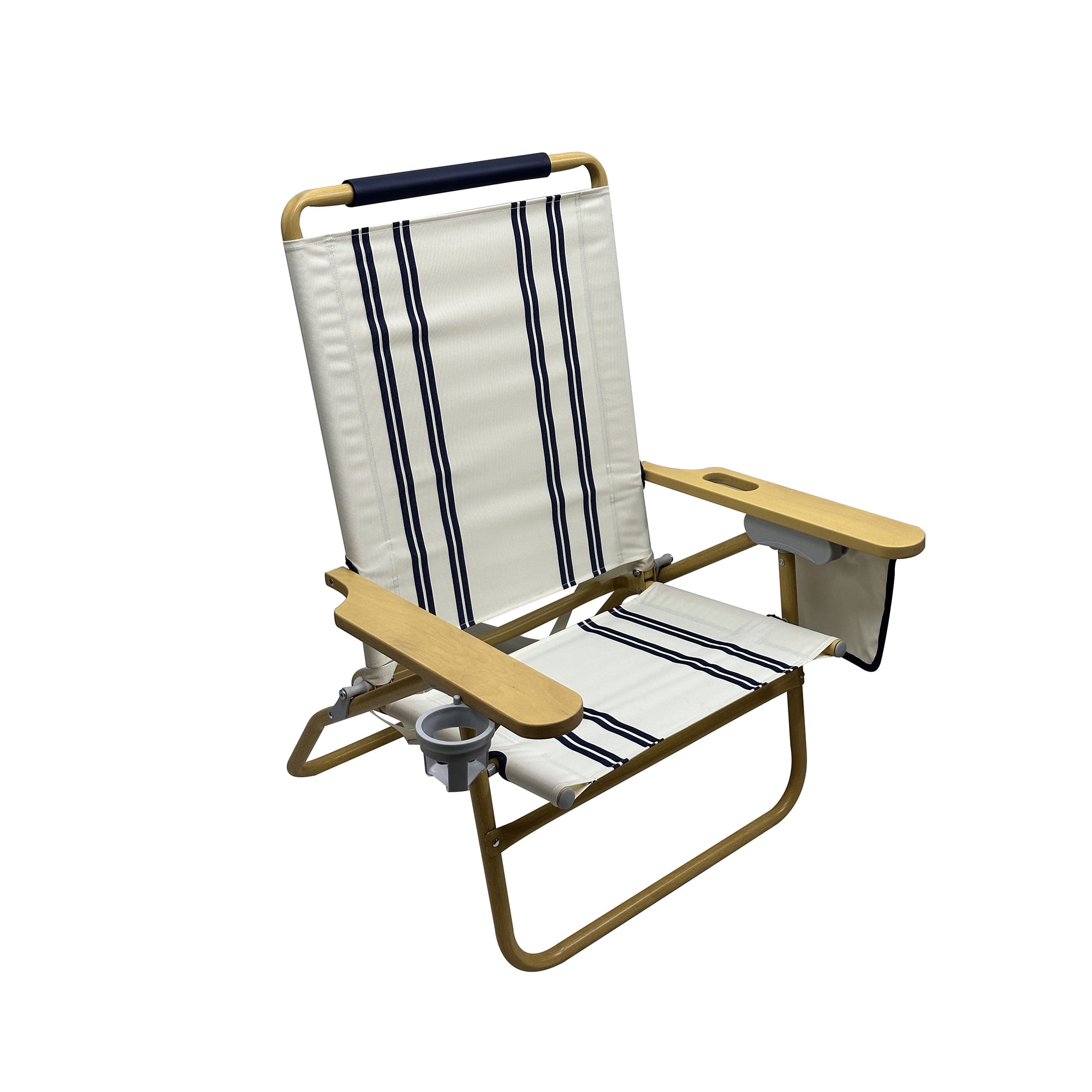 Mainstays Wood Arm Resort Comfort Beach Fabric Chair, Blue Stripe
