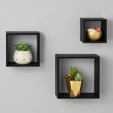 Mainstays Wood Cube Shelf Set Modern 4"x9"
