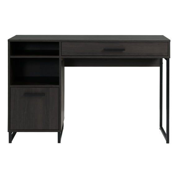 Mainstays Wood & Metal Writing Desk with 1 Drawer and 1 Door for Teen Adult,29.92 in, Espresso Finish.