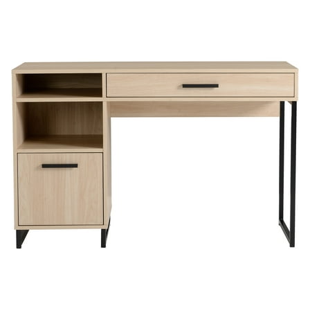 Mainstays Wood & Metal Writing Desk with 1 Drawer and 1 Door for Teen Adult,29.92 in, Natural Finish.
