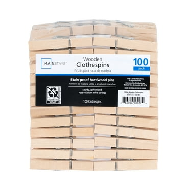 Mainstays Wooden Moisture Resistant Dry Laundry Clothespins, 100 Count, Natural Color Clothes Pins