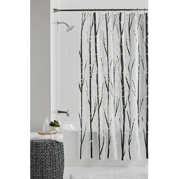 Mainstays Woodland 70" x 72" PEVA Black/White Shower Curtain or Liner