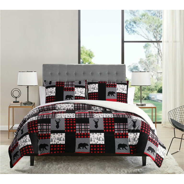Mainstays buffalo plaid cozy flannel reverse to super soft sherpa comforter set store