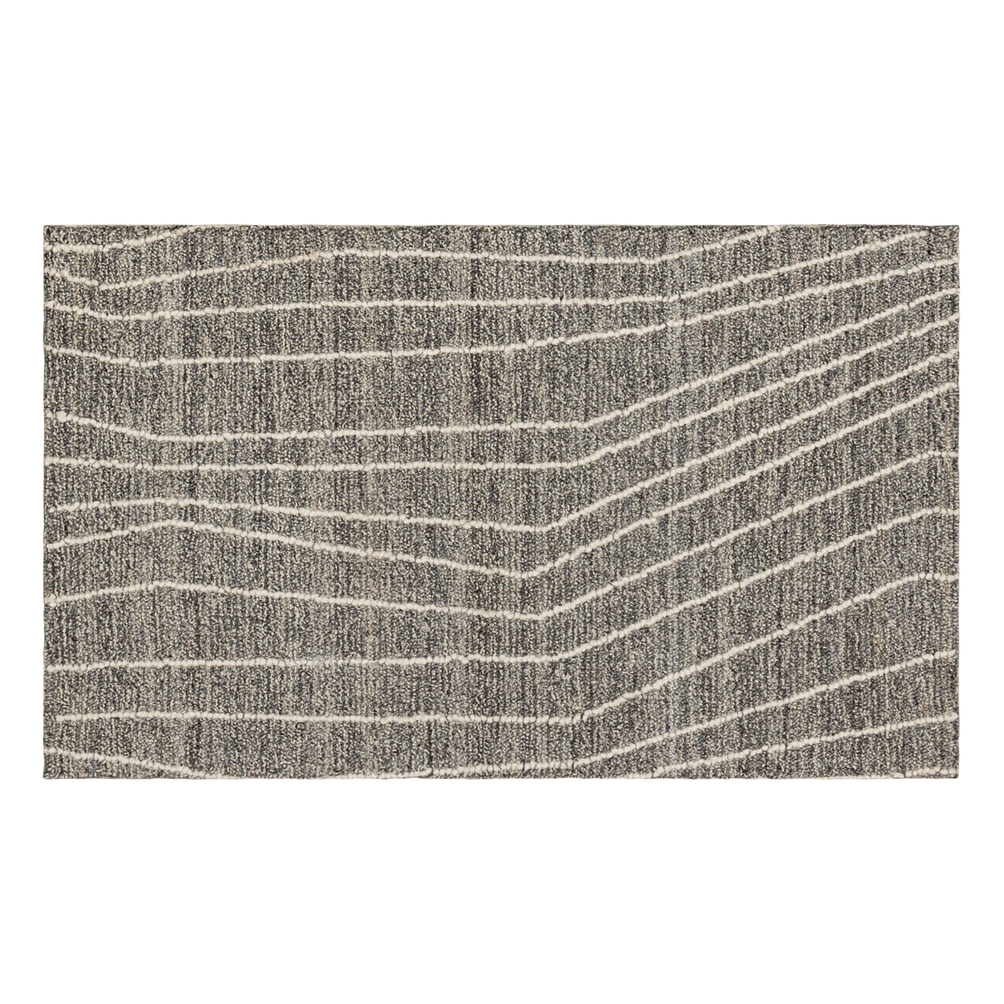 Mainstays Wool Lines Plush Indoor Fade Resistant Tufted Area Rug, Grey, 1'8" x 2'10"
