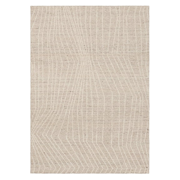 Mainstays Wool Lines Plush Indoor Fade Resistant Tufted Area Rug, Ivory, 5' x 7'