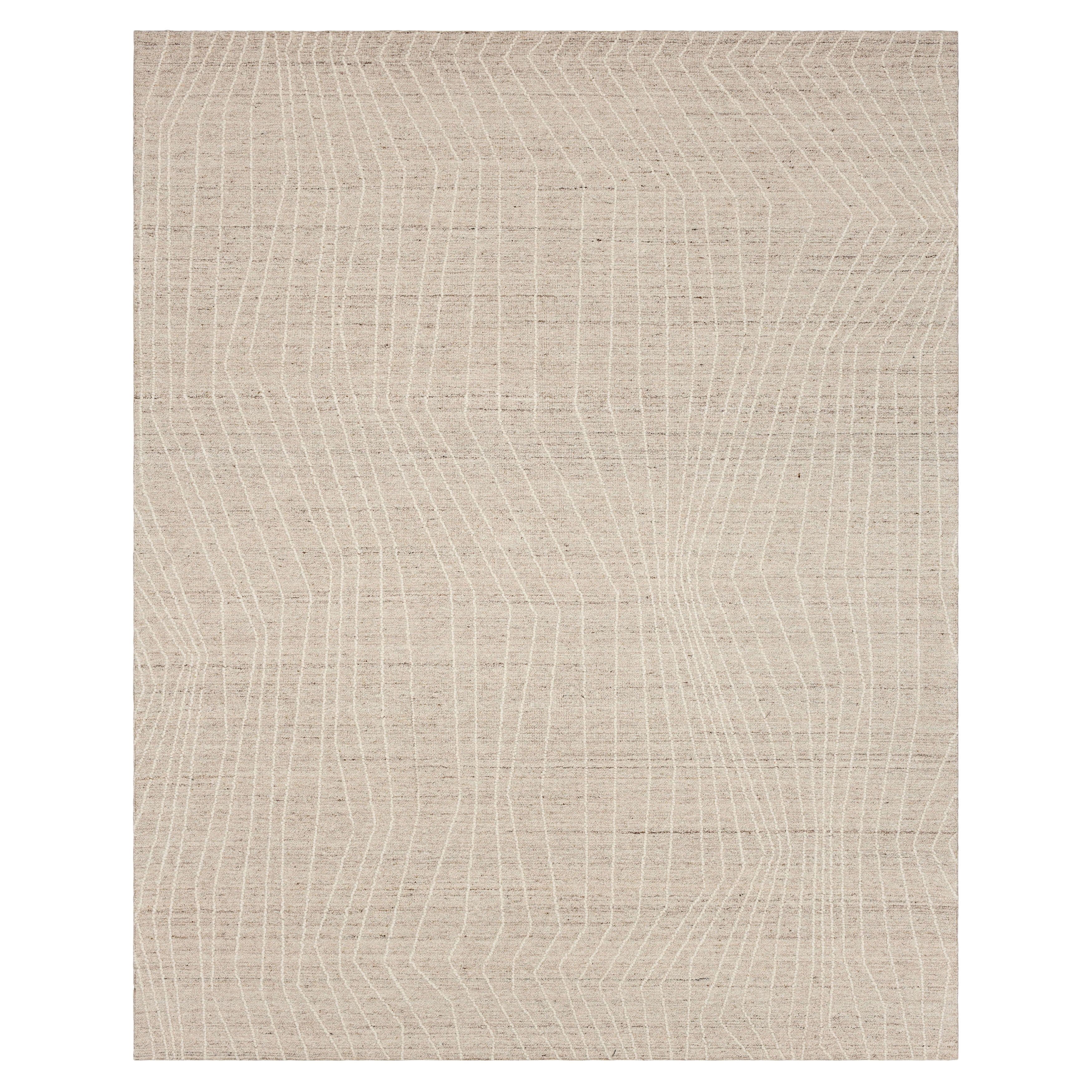 Mainstays Wool Lines Plush Indoor Fade Resistant Tufted Area Rug, Ivory, 8' x 10'