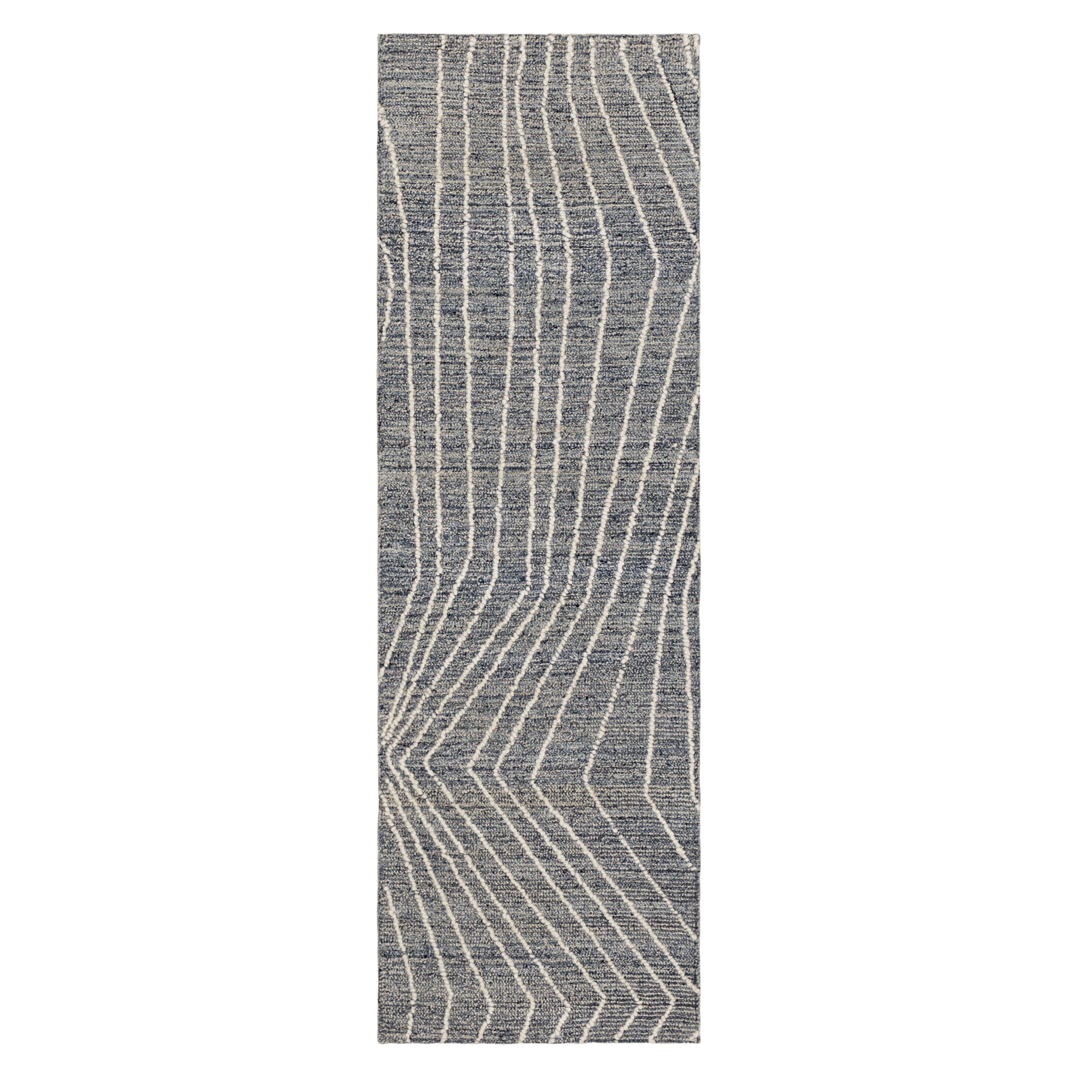 Mainstays Wool Lines Plush Indoor Fade Resistant Tufted Area Rug, Navy, 1'10" x 6'
