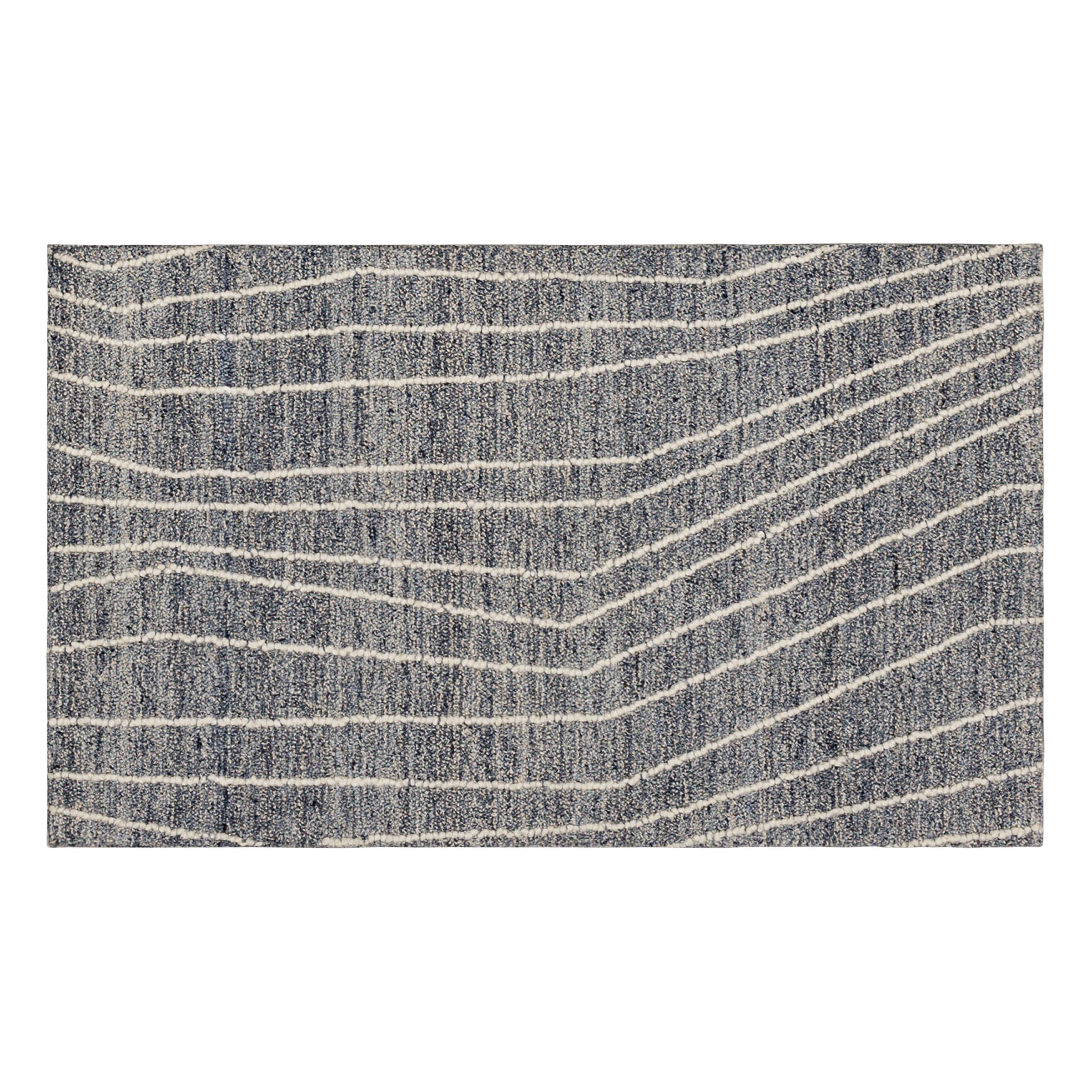 Mainstays Wool Lines Plush Indoor Fade Resistant Tufted Area Rug, Navy, 1'8" x 2'10"