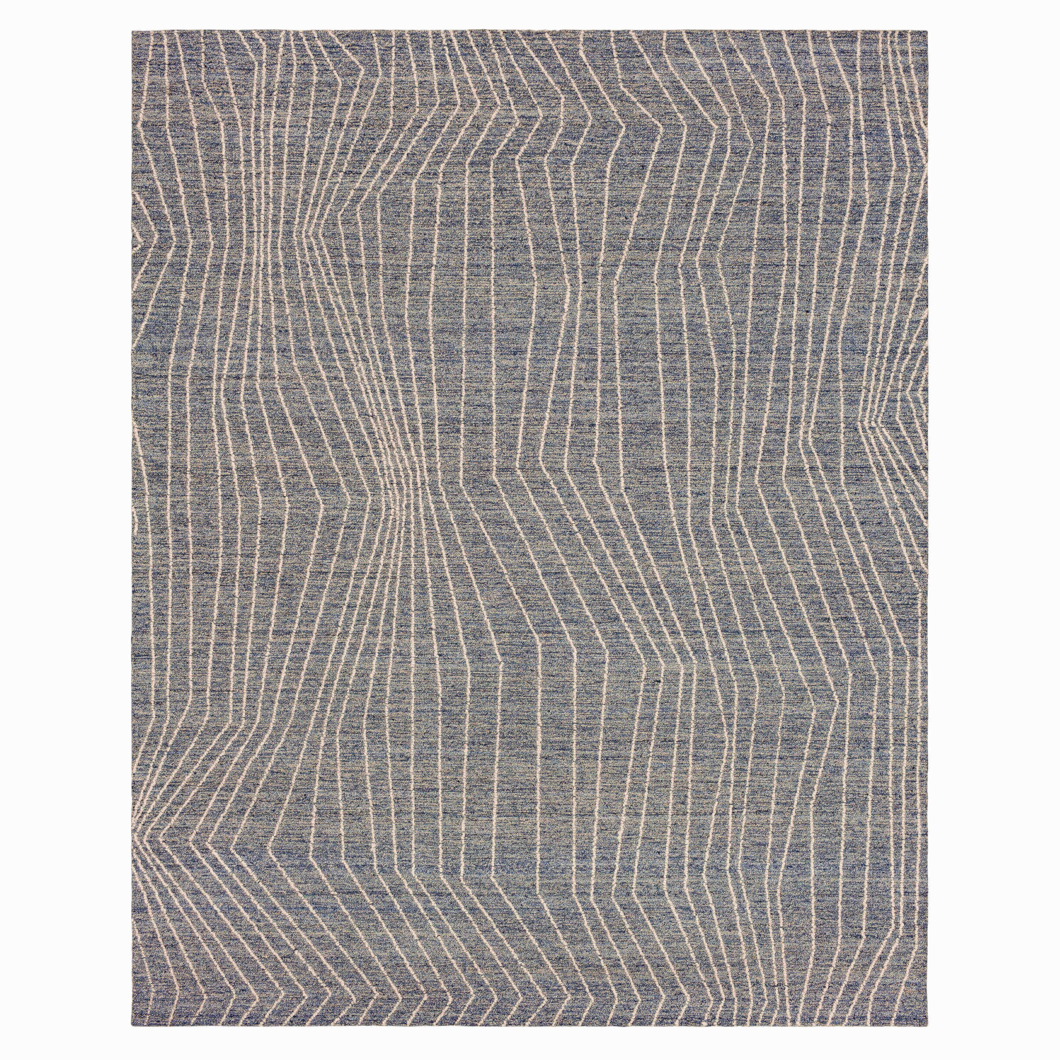 Mainstays Wool Lines Plush Indoor Fade Resistant Tufted Area Rug, Navy, 8' x 10'