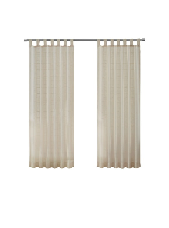 Mainstays Woven Beige Sheer Stripe Tab Top Single Curtain Panel, 50" x 84"