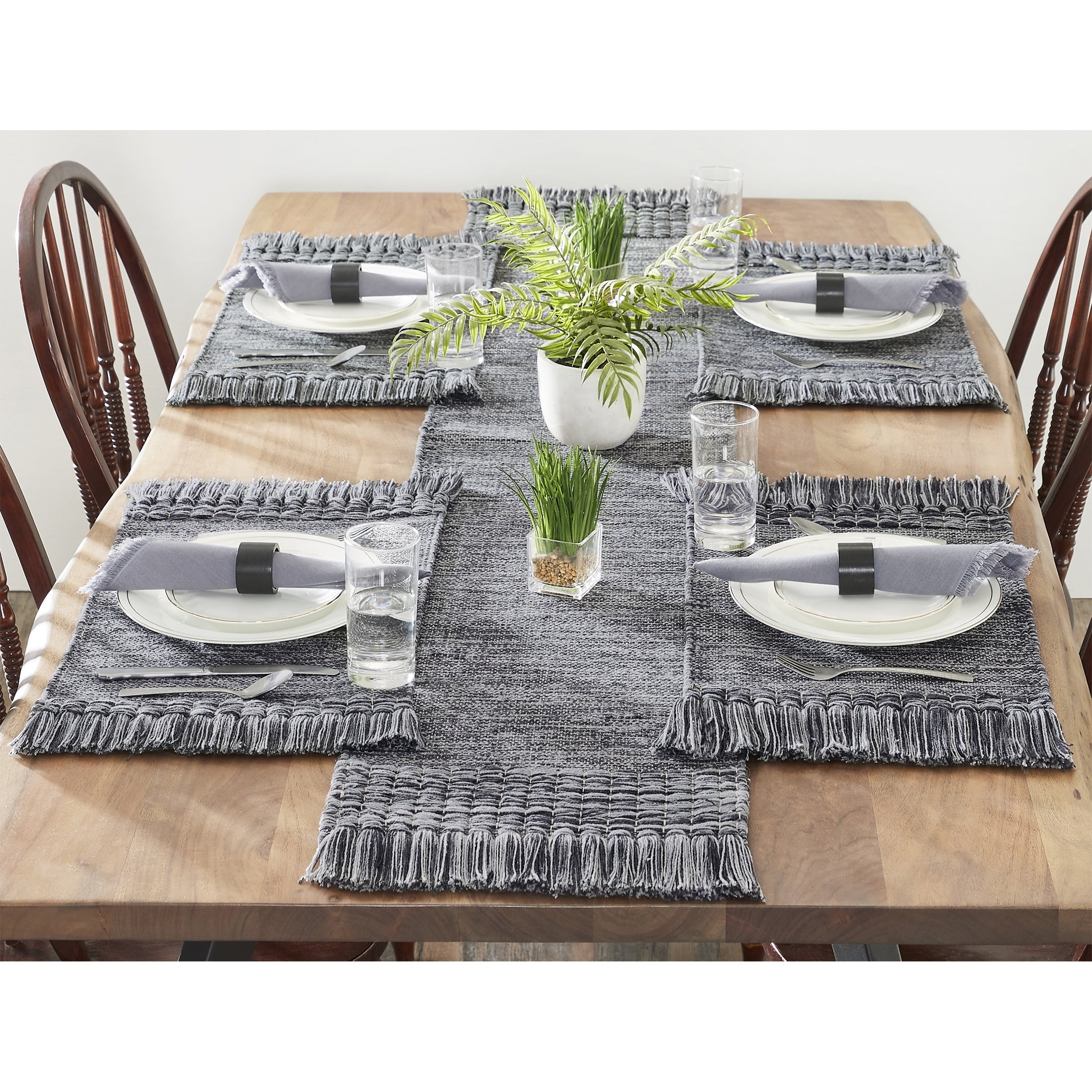 Gray rectangle placemats with cutlery pocket, set of 2 Tabletop Accessories  by undefined