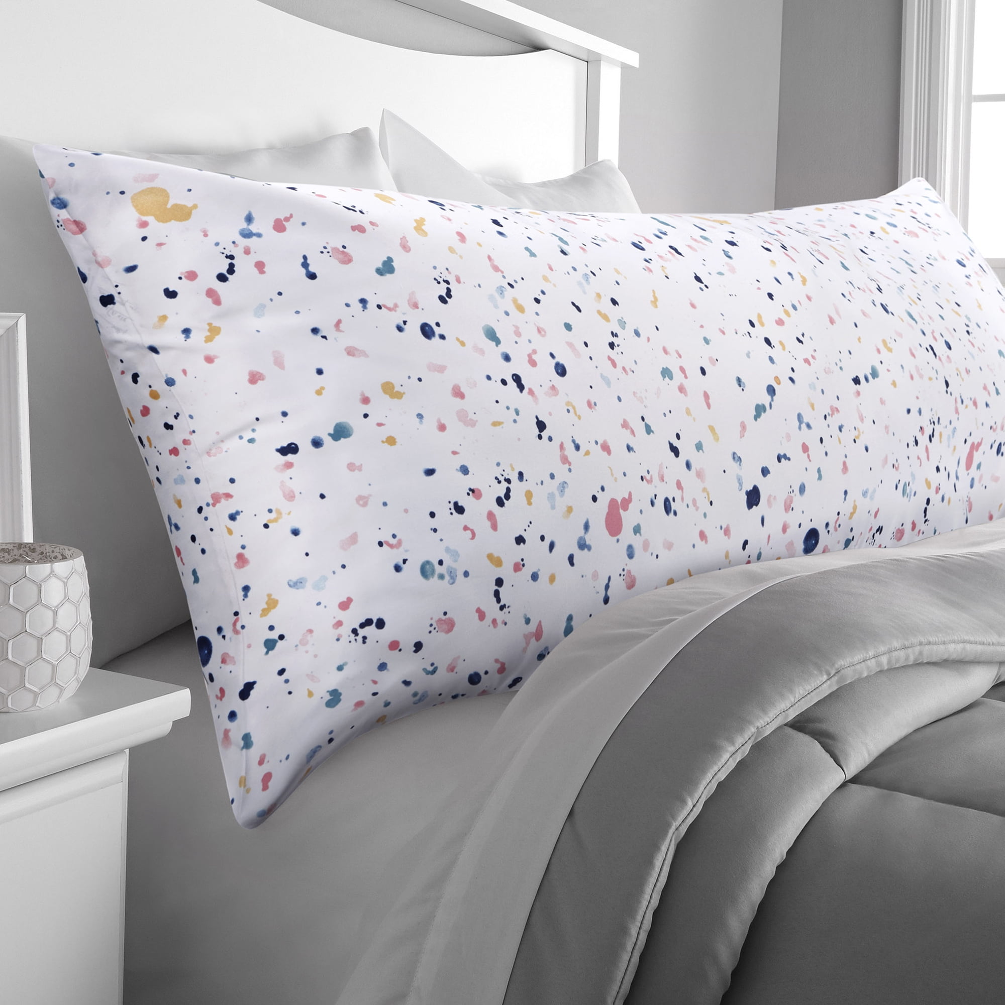 Mainstays Woven Microfiber Printed Dots Body Pillow Cover, Zipper ...