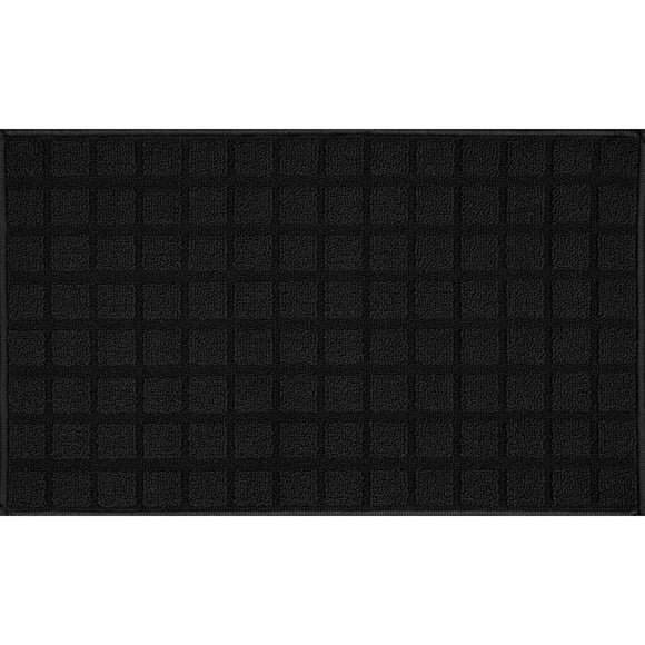 Mainstays 18" x 30" Black Woven Rug with Grid Pattern