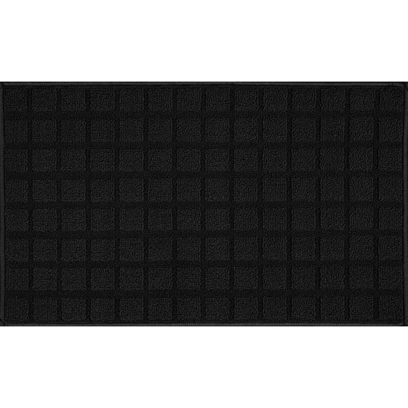 Mainstays 18" x 30" Black Woven Rug with Grid Pattern