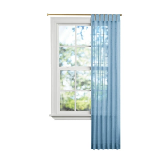 Mainstays Woven Stripe Sheer Indoor Curtain Single Panel, Tab Top, Blue Ash, Polyester, 50"W x 84'L, Adult