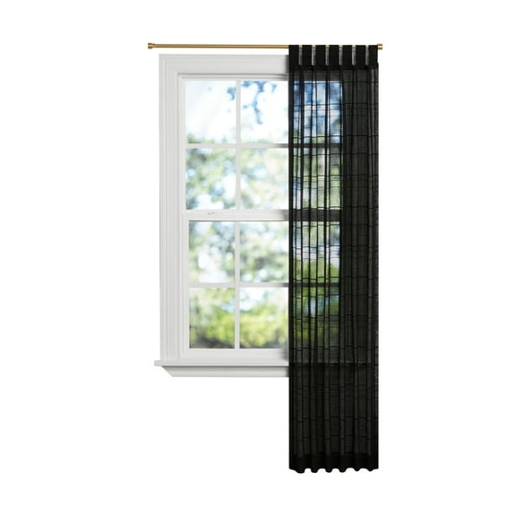 Mainstays Woven Stripe Sheer Indoor Curtain Single Panel, Tab Top, Rich Black, Polyester, 50"W x 84'L, Adult