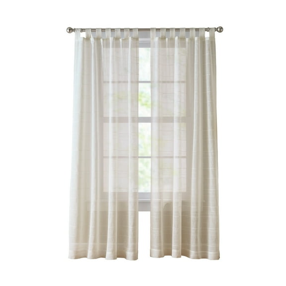 Mainstays Woven Stripe Sheer Tab Top Curtain, Single Panel, Beige, 50" W x 84" L