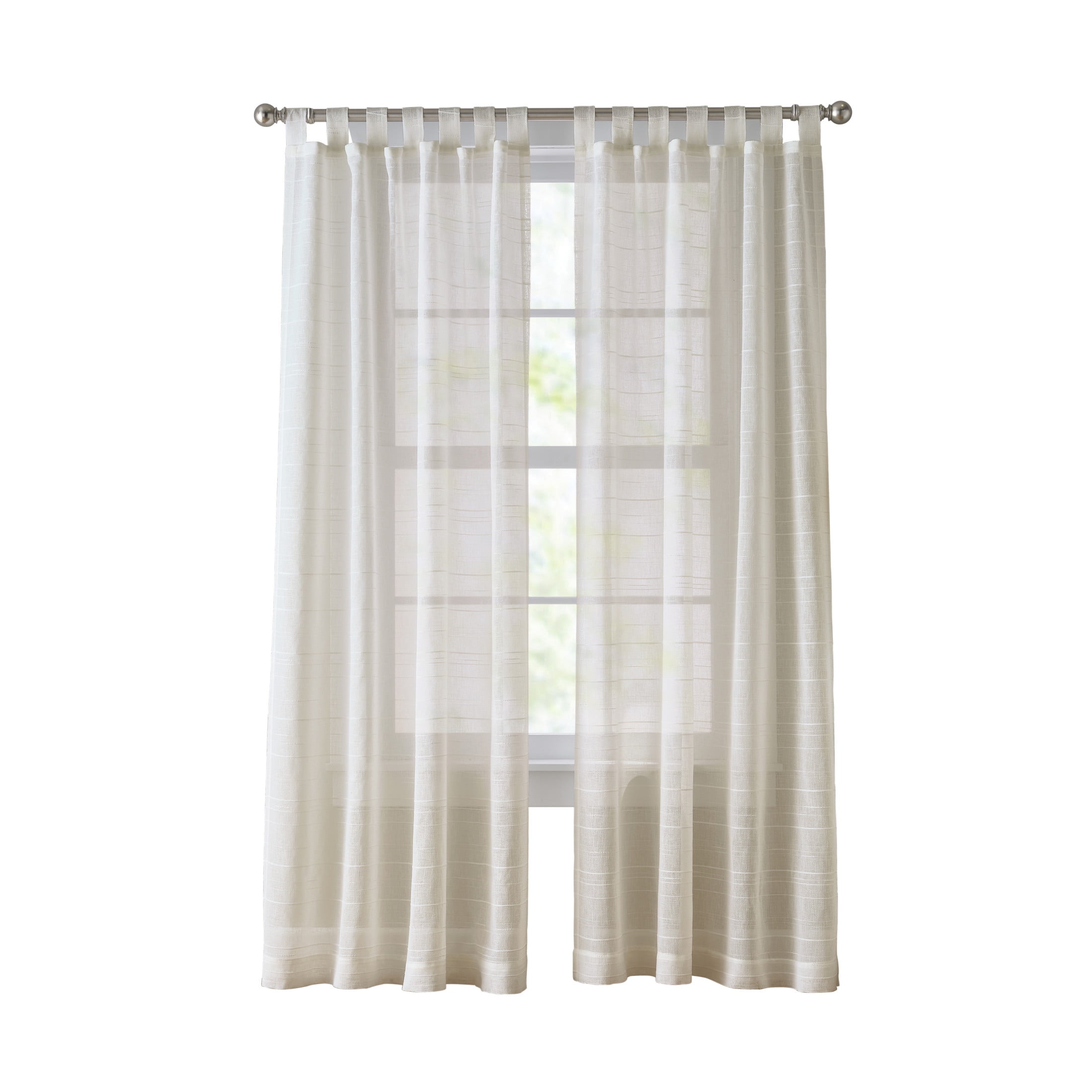 Mainstays Woven Stripe Sheer Tab Top Curtain, Single Panel, Beige, 50" W x 95" L - Walmart.com