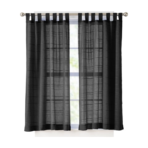 Mainstays Woven Stripe Sheer Tab Top Curtain, Single Panel, Black, 50" W x 63" L